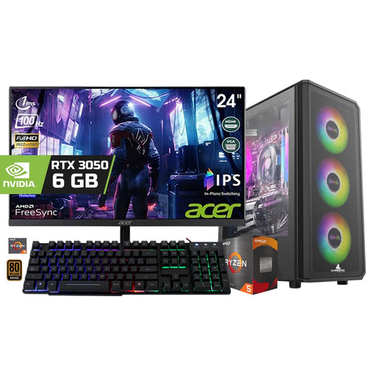 PC Gamer Ryzen 5 5600G + RTX 3050 6GB | Monitor 24" 100Hz + Combo RGB